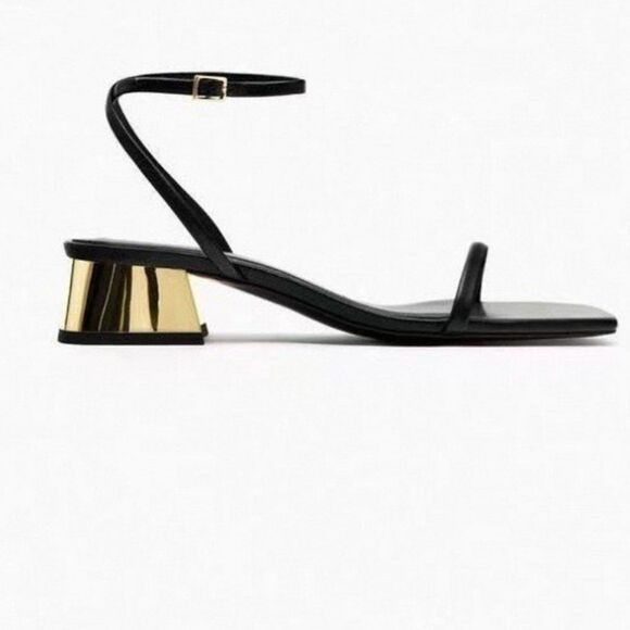 New Zara Strappy Sandals Size 9 In Black And Gold - Picture 10 of 10